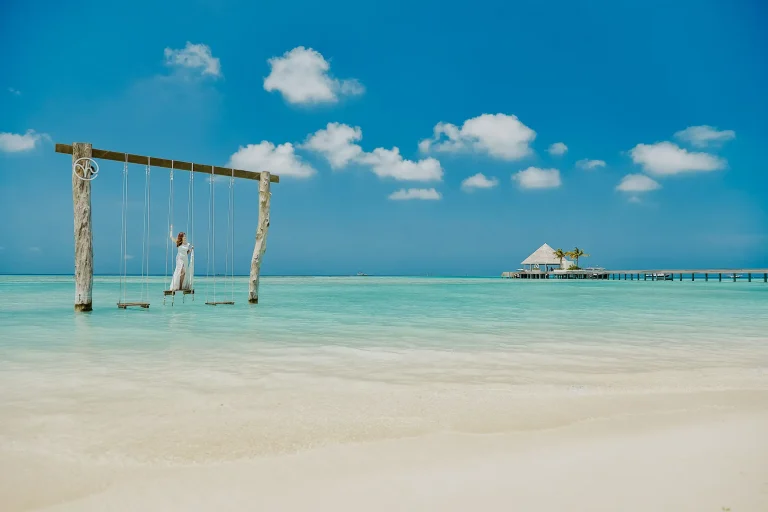 bridal still on sea swing in Maldives Kandima