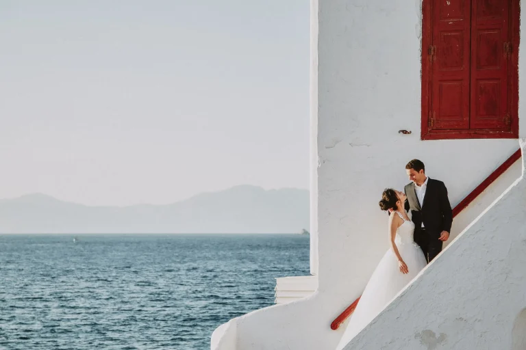 romantic couple portrait in Mykonos town